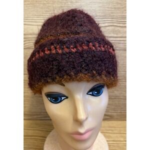 Helena Ruuth Handmade in Ireland Mohair Wool Blend Beret Hat Plum Burgundy Fuzzy